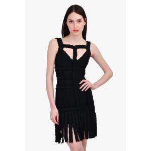 Herve Leger Black Fringe Sleeveless Mini Dress Size XS